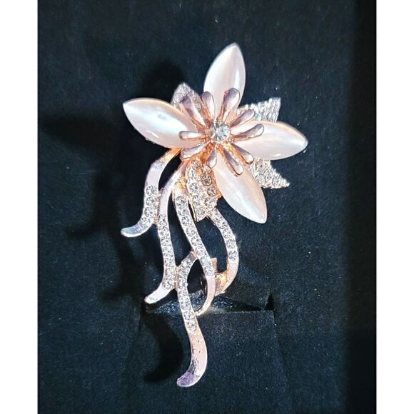New - Rose Gold and Rhinestone Orchid Brooch - Picture 5 of 7